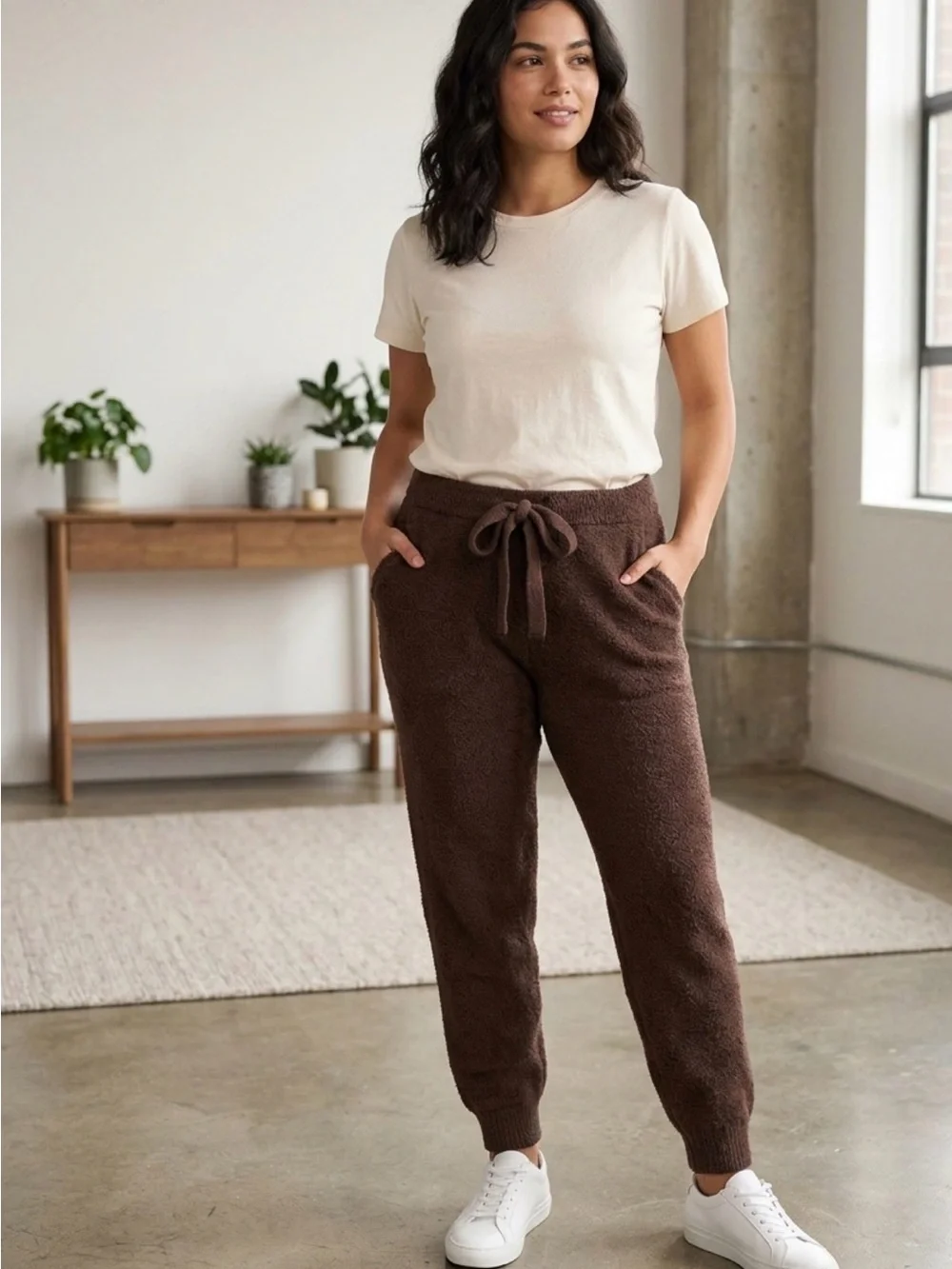 Auden Chocolate Brown Fleece Joggers for women size large